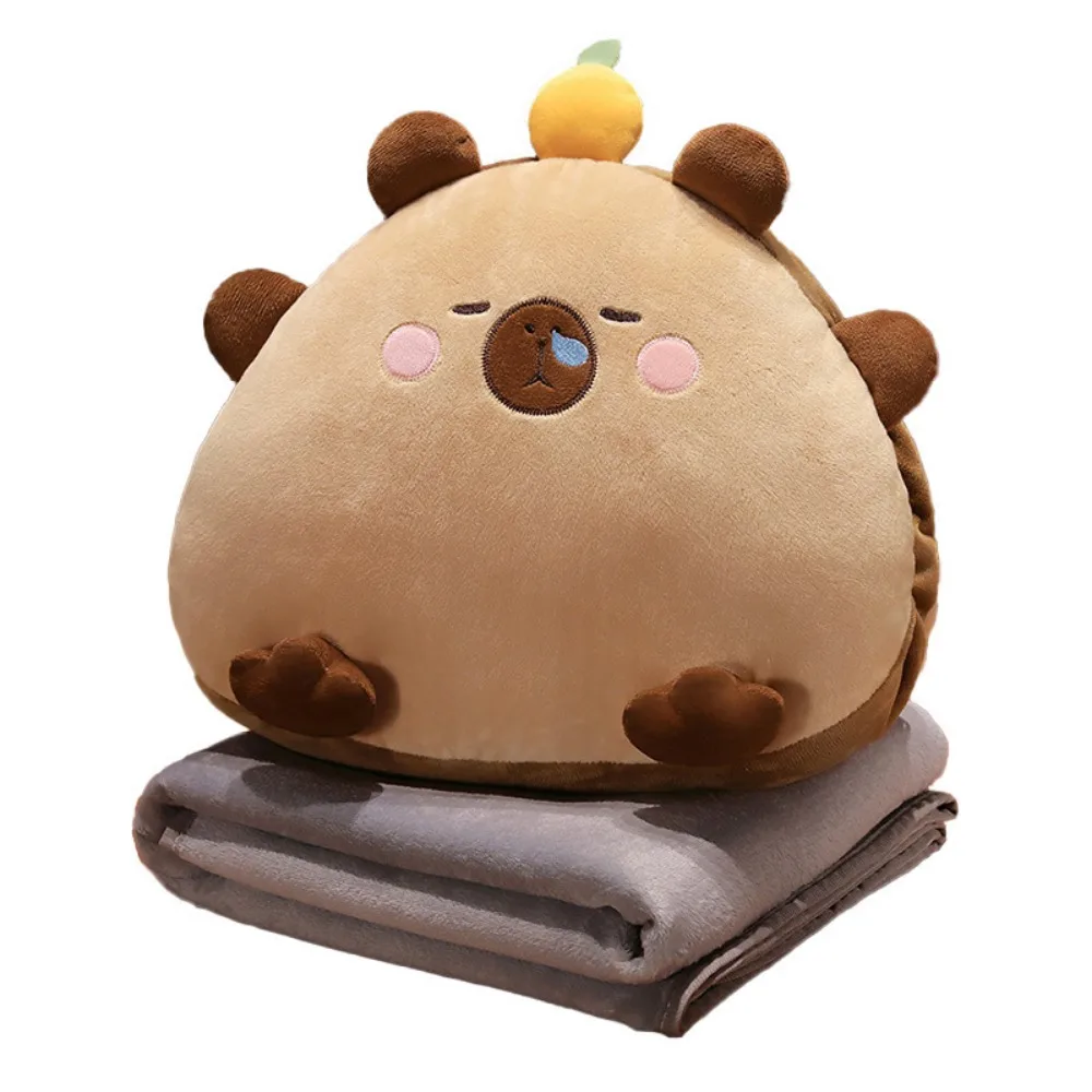 

3-in-1 Capybara Throw Pillow Air Conditioning Blanket Stuffed Capybara Cartoon Hand Warmer Skin-friendly Portable