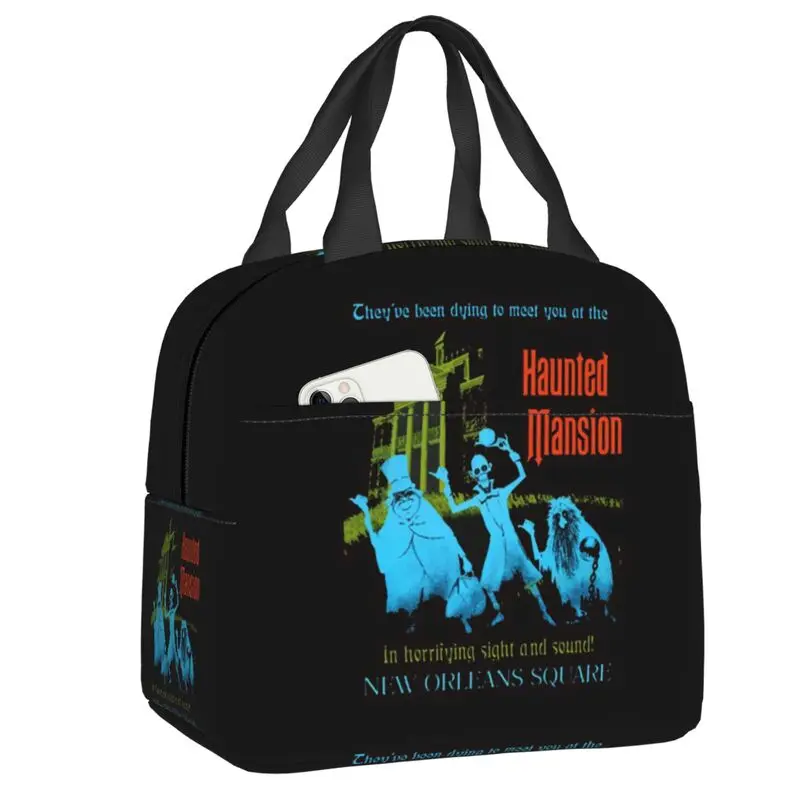 

Retro Vintage The Haunted Mansion Insulated Lunch Bags for Women Halloween Ghost Portable Thermal Cooler Food Lunch Box School