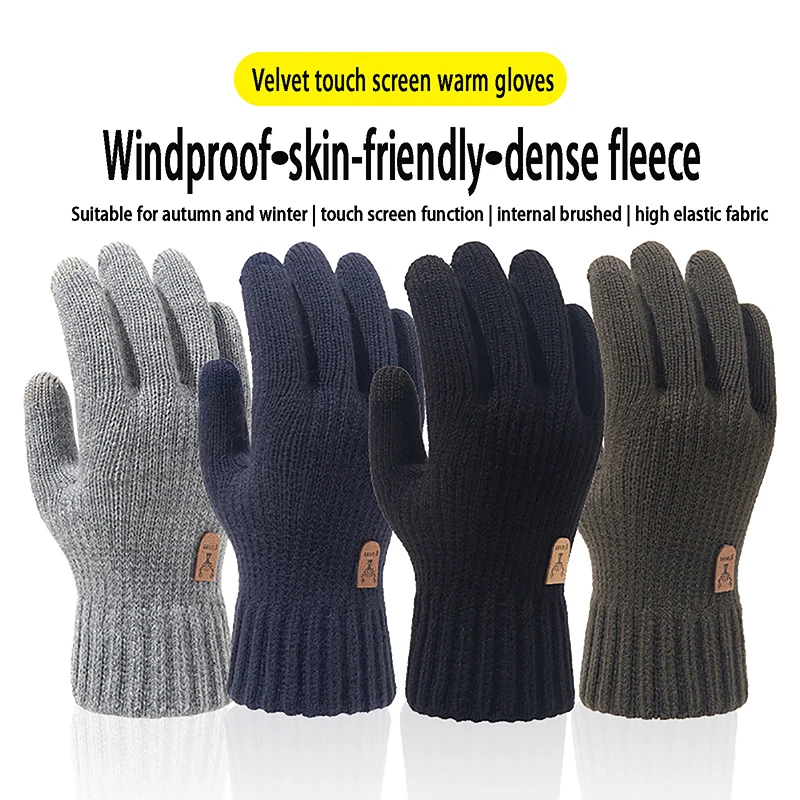 

Winter Warm Full Finger Mittens Cashmere Gloves Men Outdoors Skiing Cycling Motorcycle Cold-proof Glove