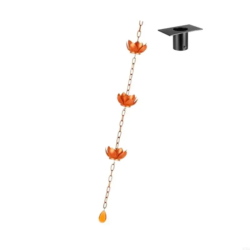 

Elegant Outdoor Rain Chain With 12 Flower Cups For Garden improve And Water motion Formed From Iron 87HA