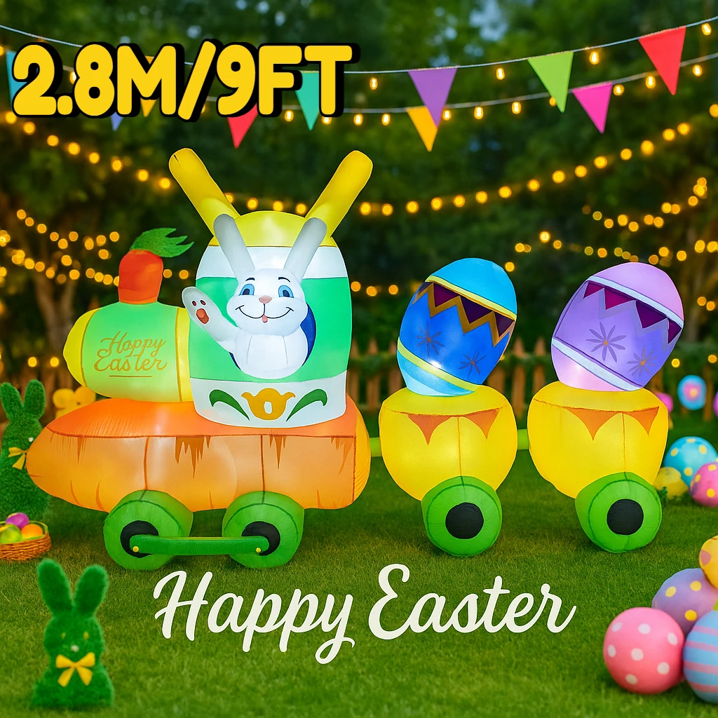 Vakantie Festival Pasen DIY Opblaasbaar Speelgoed Decor 2.8M/9FT LED Licht Bunny Paasei Trein Ornament Grote Tuin Yard Decoratie
