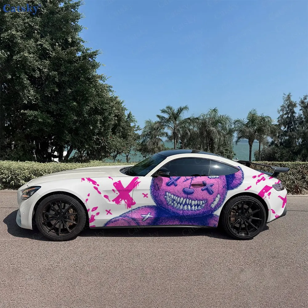 

2pcs Cracked Plush Nightmare Bear, Durable, Fade-resistant, Enhance Vehicle Aesthetics With Bold Artistic Design Car Vinyl Wraps