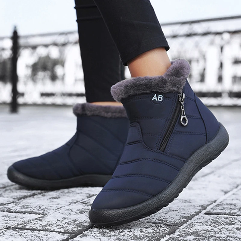 Botas de nieve con plataforma para Mujer, zapatos impermeables con cremallera, planos, a la moda, para invierno