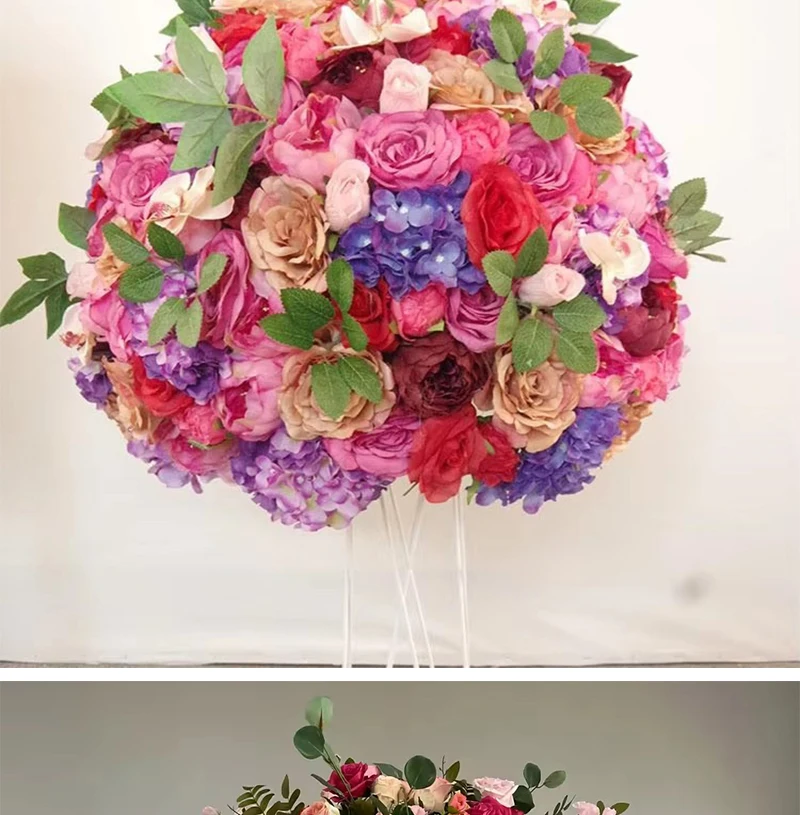 Künstlicher Rosen-Hortensien-Blumenball 60/50/40/30cm Tischdekoration Mittelpunkt für Veranstaltungen Hochzeit Gangdekoration Blumenarrangement Requisiten – Detail 6
