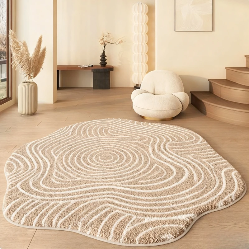 

Cream Style Living Room Decoration Line Carpet Irregular Shape Rugs for Bedroom Thick Plush Study Floor Mat Home Fluffy Soft Rug
