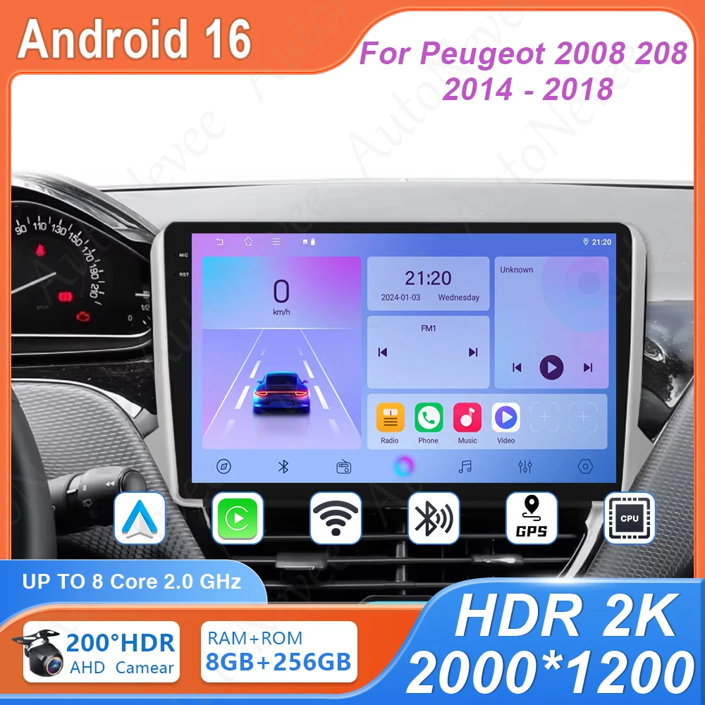 Car Radio For Peugeot 2008 208 2014 - 2018 Wireless CarPlay Android Auto Intelligent Systems Autoraido 4G WIFI No 2 din 2din DVD