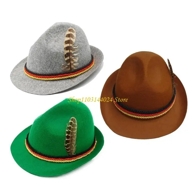 

Retro Fedora Hat Women Men Felt Ladies Oktoberfest Hats Party Feather Decor Western Style Top Bonnet Men's Cosplay Hat