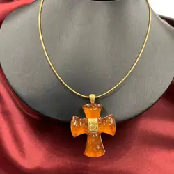Vintage Jelly Moiré Glass Necklace Cross Geometric Necklace