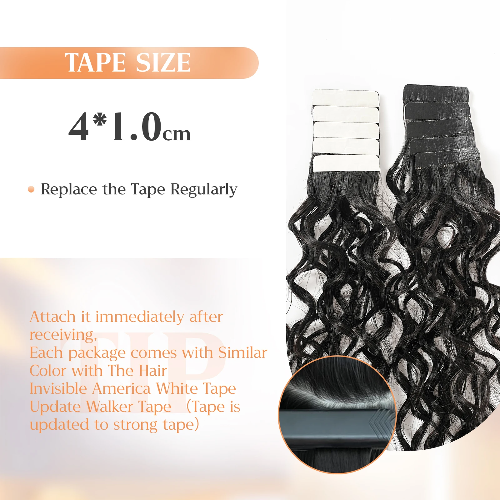 شريط موجة الجسم في وصلات الشعر البشري شريط فضفاض سلس 100% شريط لاصق غير مرئي حقيقي طبيعي للنساء 12-30 بوصة