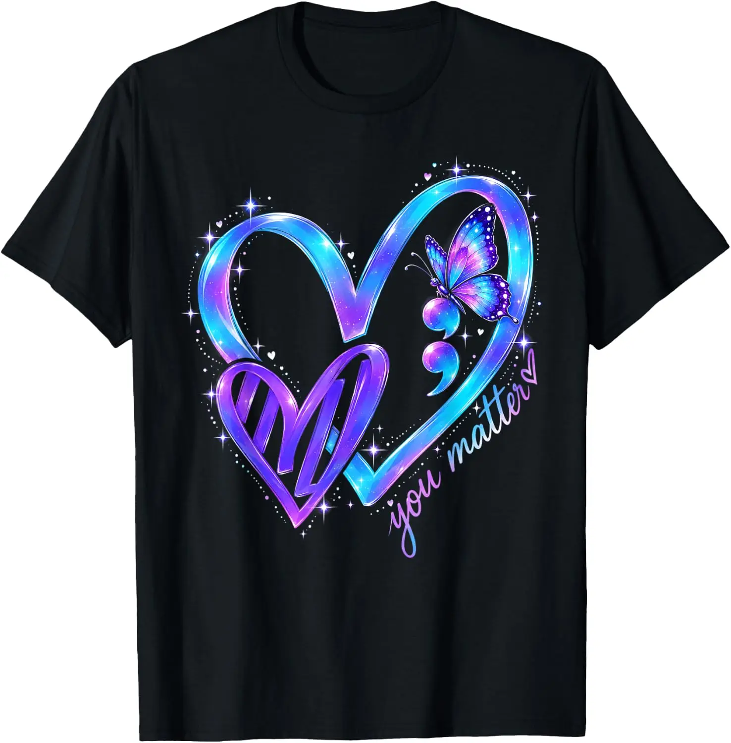 You Matter Semicolon Heart Teal Purple Ribbon Mental Health T-Shirt