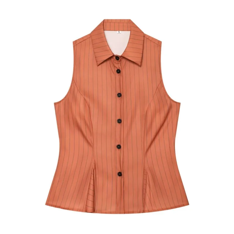 Women's Straight-Leg Pants Set New 2026 Summer Striped Sleeveless Peplum Waistcoat Low-Rise Trousers 2 Pieces Set Female Outfit