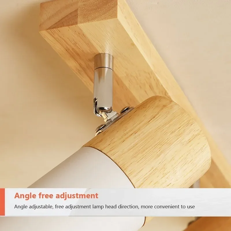 Luz de techo de madera nórdica de un solo cabezal, sala de estar giratorios para tres focos, dormitorio, comedor, guardarropa, accesorio de