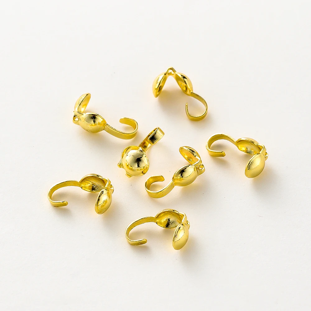 14K/18K Gold Plated Oyster Crimp Bead Tip Knot Cover Connector Clip Clasp Fittings Components for DIY Jewelry Making Accessories