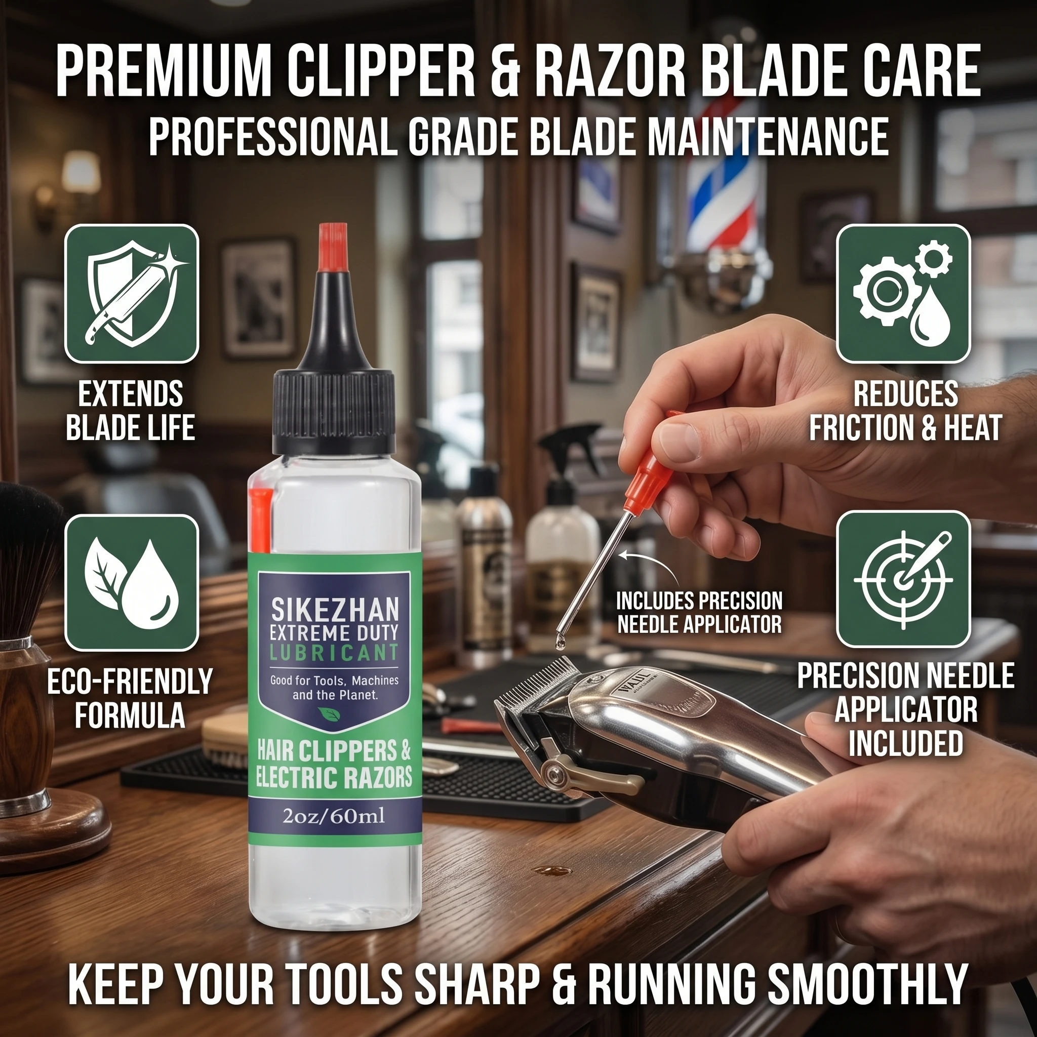 SIKEZHAN Hair Clipper Oil & Electric Razor Lubricant with Precision Needle Oiler, Extends Blade Life & Prevents Rust, 2oz/60ml.