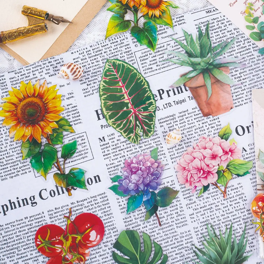 6 Style 30Pcs/pack summer rainforest plant series for DIY calendar glass bottle handbook envelope material decoration