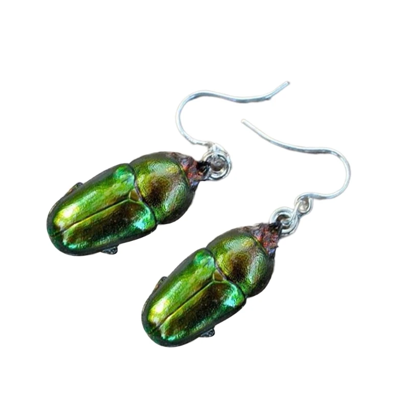 A0NF Gothic Green Color Scarab Beetle Hoops Earrings Insect Jewelry Fashion Long Pendant Novelty Big Dangle Drop Women Gift