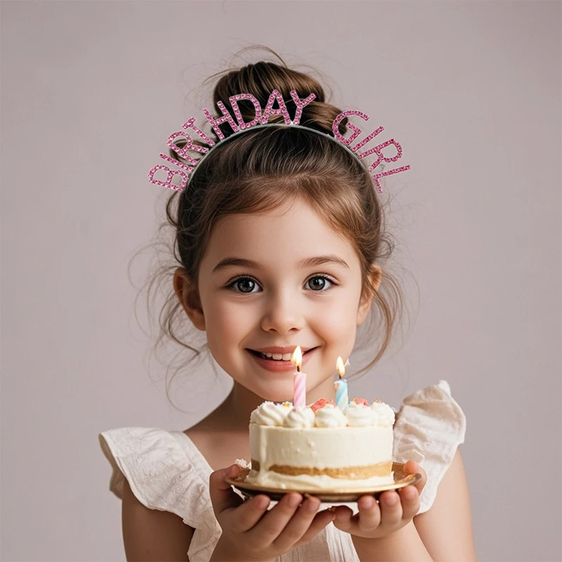 Faixa de cabelo/diadema com letras criativas "aniversário de menina", acessório completo de coroa de festa de aniversário com strass