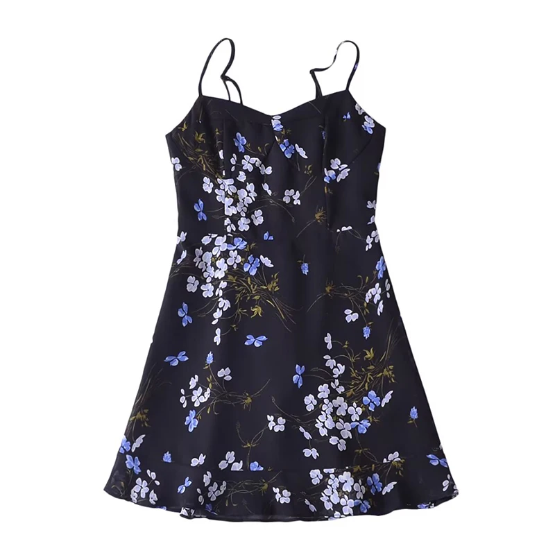 

YENKYE French Vintage Floral Print Sling A-line Mini Dress For Women Sleeveless Summer Short Dresses Holiday Robe