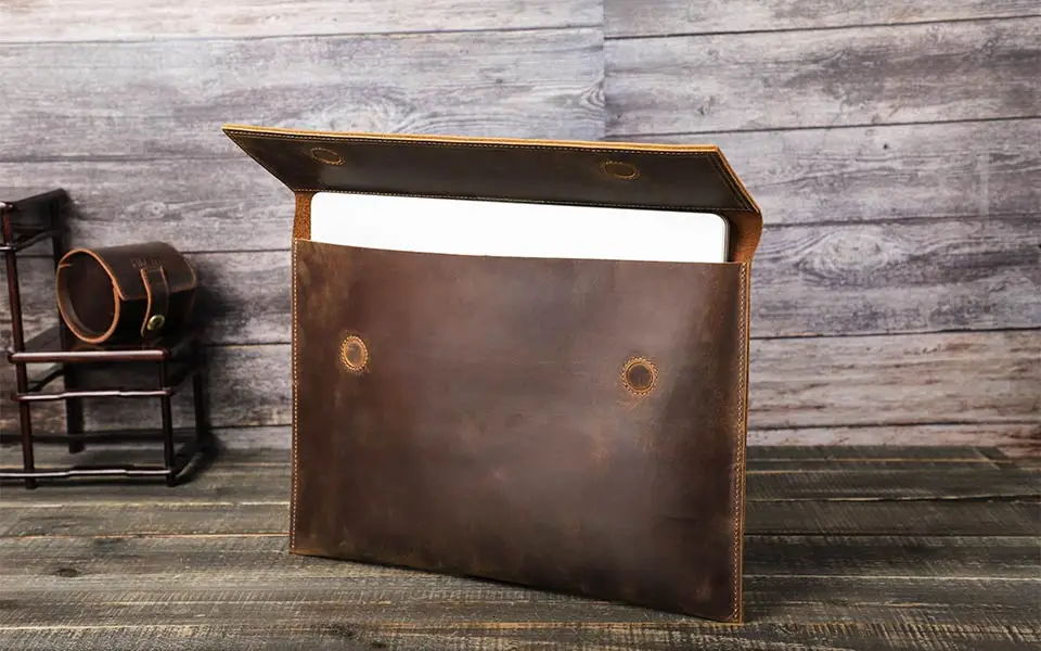 Echtes Leder Laptoptasche für MacBook Air 13 M1 M2 M3 M4 MacBook Pro 14 15 16 Hülle Abdeckung Männer Notebook Computer Tragetasche – Detail 7