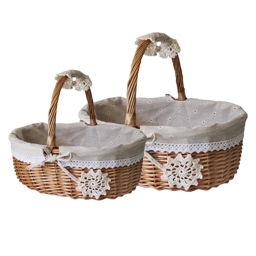 

2 Pcs Woven Storage Handle Basket Gift Baskets Wicker Food Tray Decorative Wedding