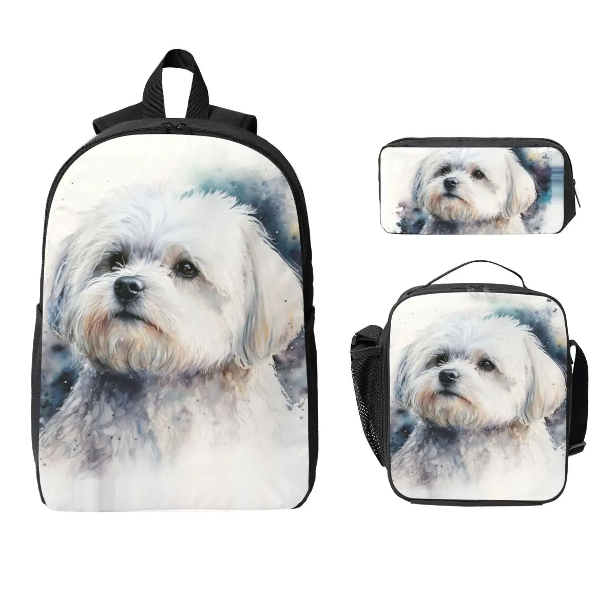 

Maltese Dog Art Backpack Student BookBag School Bag Laptop Shoulder Bags 3ps Insulated Lunch Bag Pencil Case