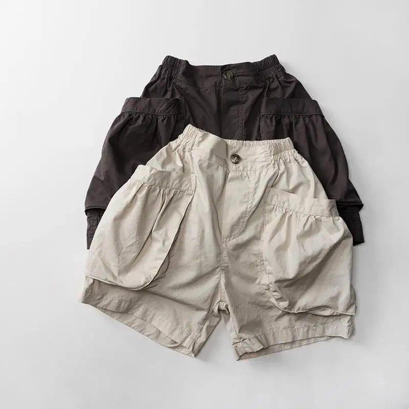 

2025 Summer New Children Casual Shorts Thin Cotton Boys Cargo Shorts Solid Baby Girls Versatile Pocket Shorts Kids Clothes