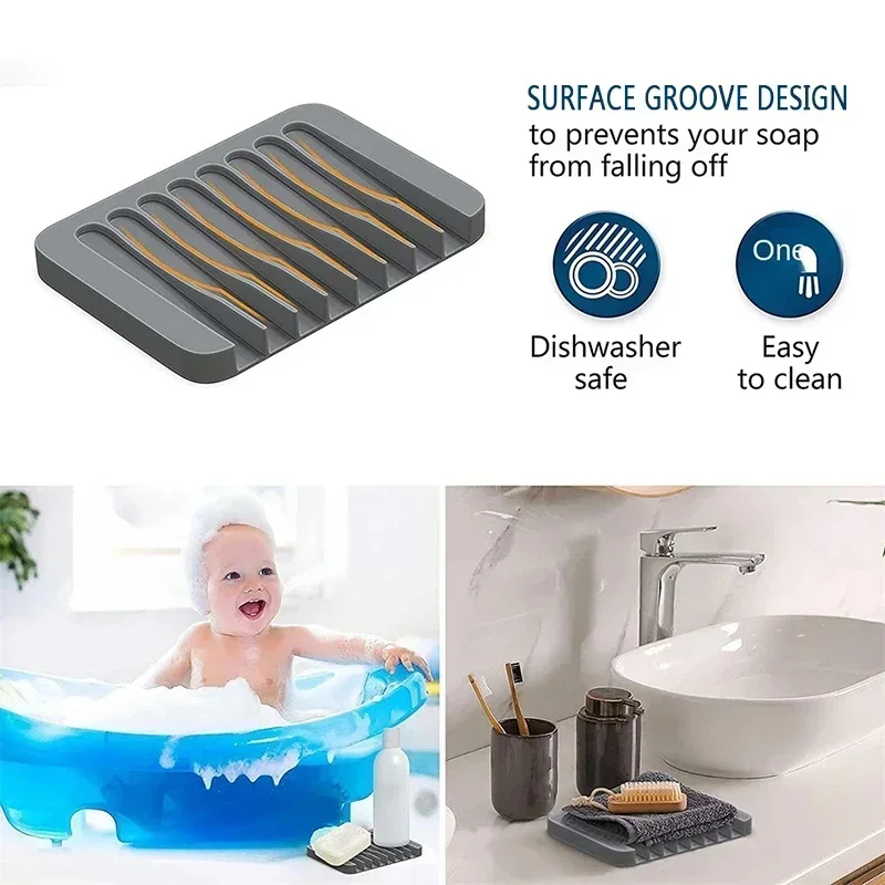 1 Pcs Self-Draining Soap Dish,Silicone Soap Holder,Multifunctional No-Punch Non-Slip Storage Rack Drain Mat for Bathroom Kitchen