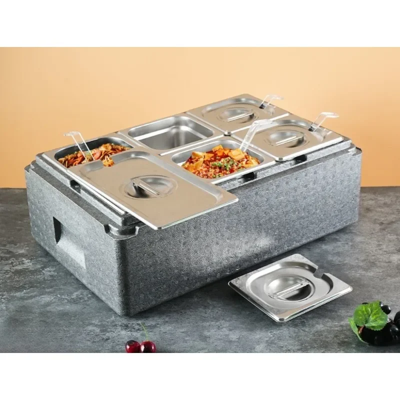 Commercial multi-compartment stall ice powder, fruit condiment display box with lid, fast food and cooked food insulation box