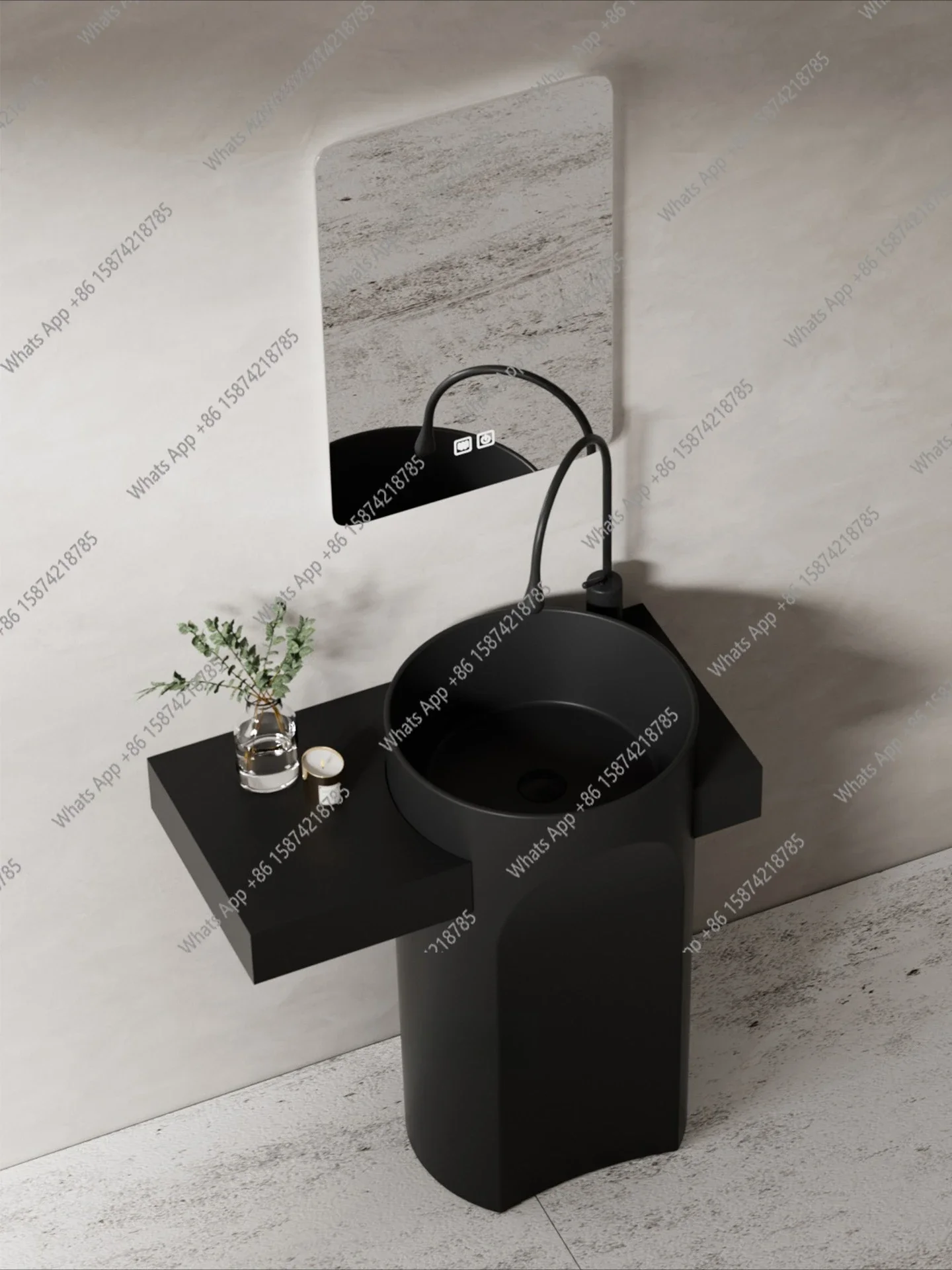 

C Cream Wind Column Basin Integrated Rock Slab Floor Washing Basin Household Small Apartment Washing Table Custom Basin