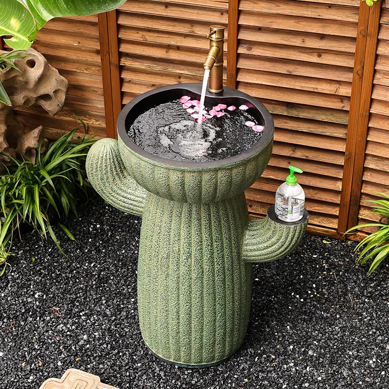 

Outdoor wash basin Outdoor courtyard New Chinese-style floor-to-ceiling column basin Small garden balcony wash basin