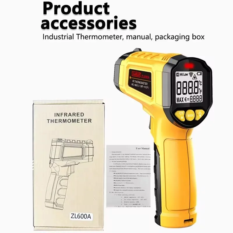 

-50-600 ℃ цифровой инфракрасный термометр, лазерный удобный ручной термометр, пистолет, Бесконтактный лазерный термометр,-50-600 ℃ инструмент