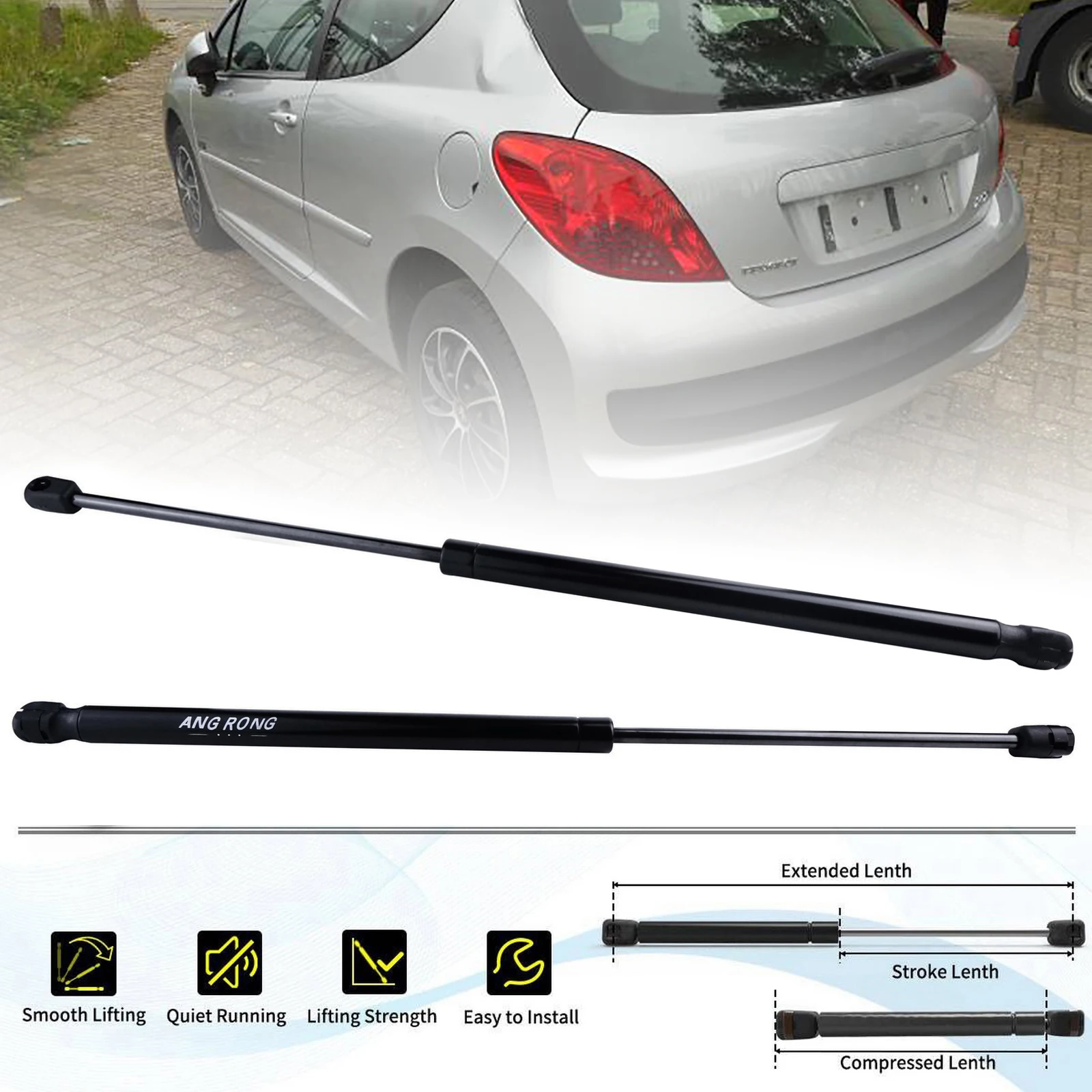 2x Rear Tailgate Boot Gas Struts Spring Support Lifter 505mm For Peugeot 207 Hatchback WA WC 2006-2012