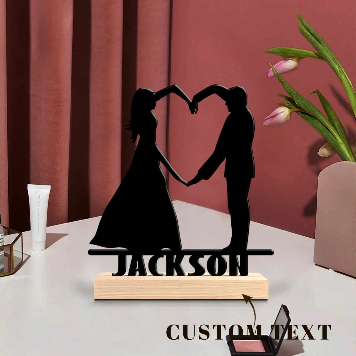 1pc Personalized Retro Iron Statue Decoration Customizable Content With Wooden Base Holiday Gifts for Family and Friends