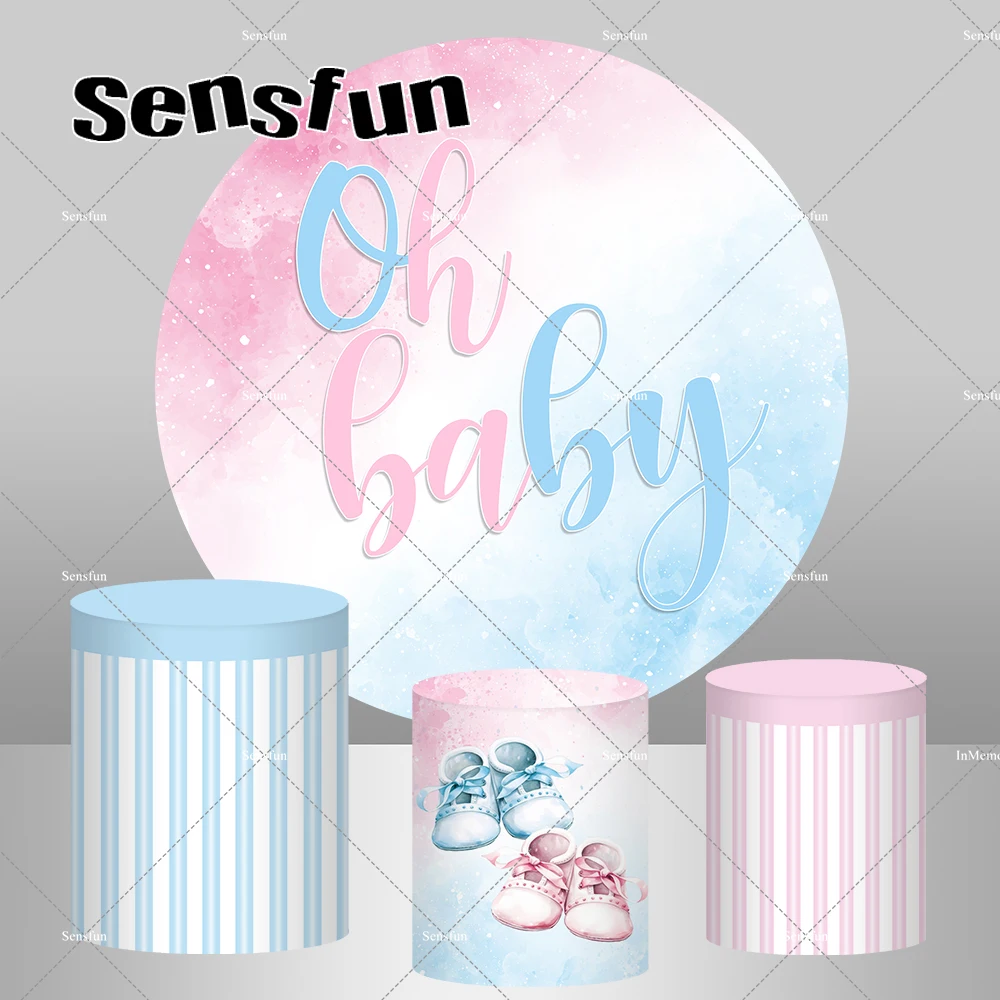 Gender Reveal Round Backdrop Cover for Photography Boy Or Girl Baby Shower Photographic Photo Background Plinth Covers