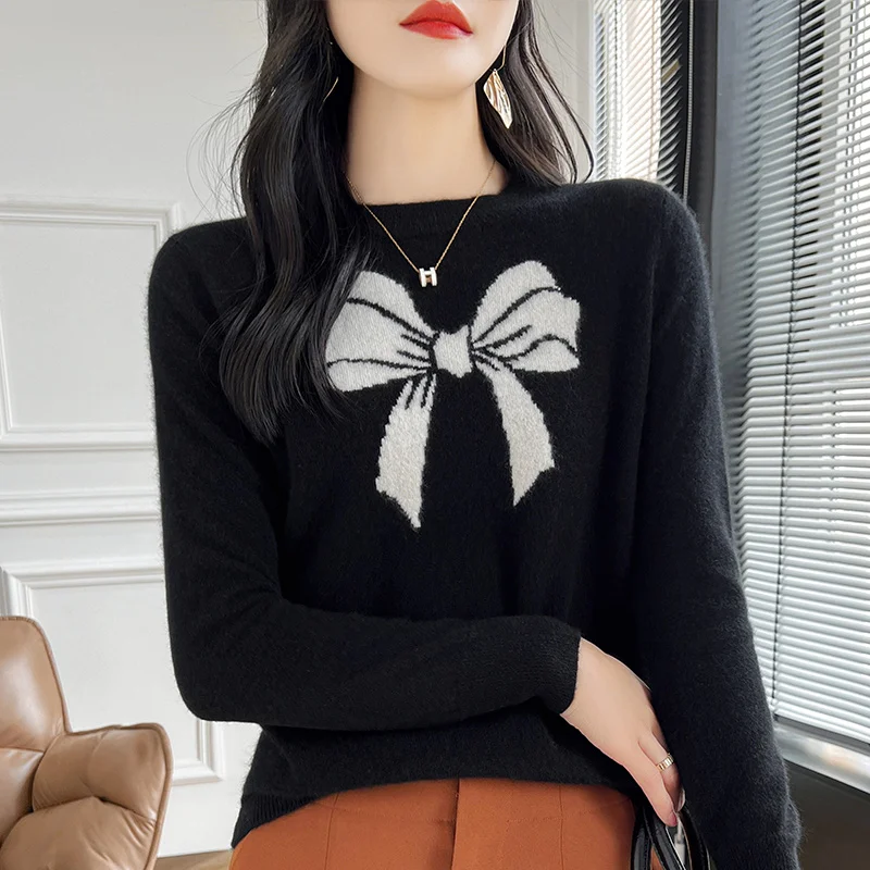 The Goddess of Elegant! Black Slimming Look Wool Sweater Spring & Fall New 100 Pure Wool Knitted Sweater Casual Warm Bottoming S