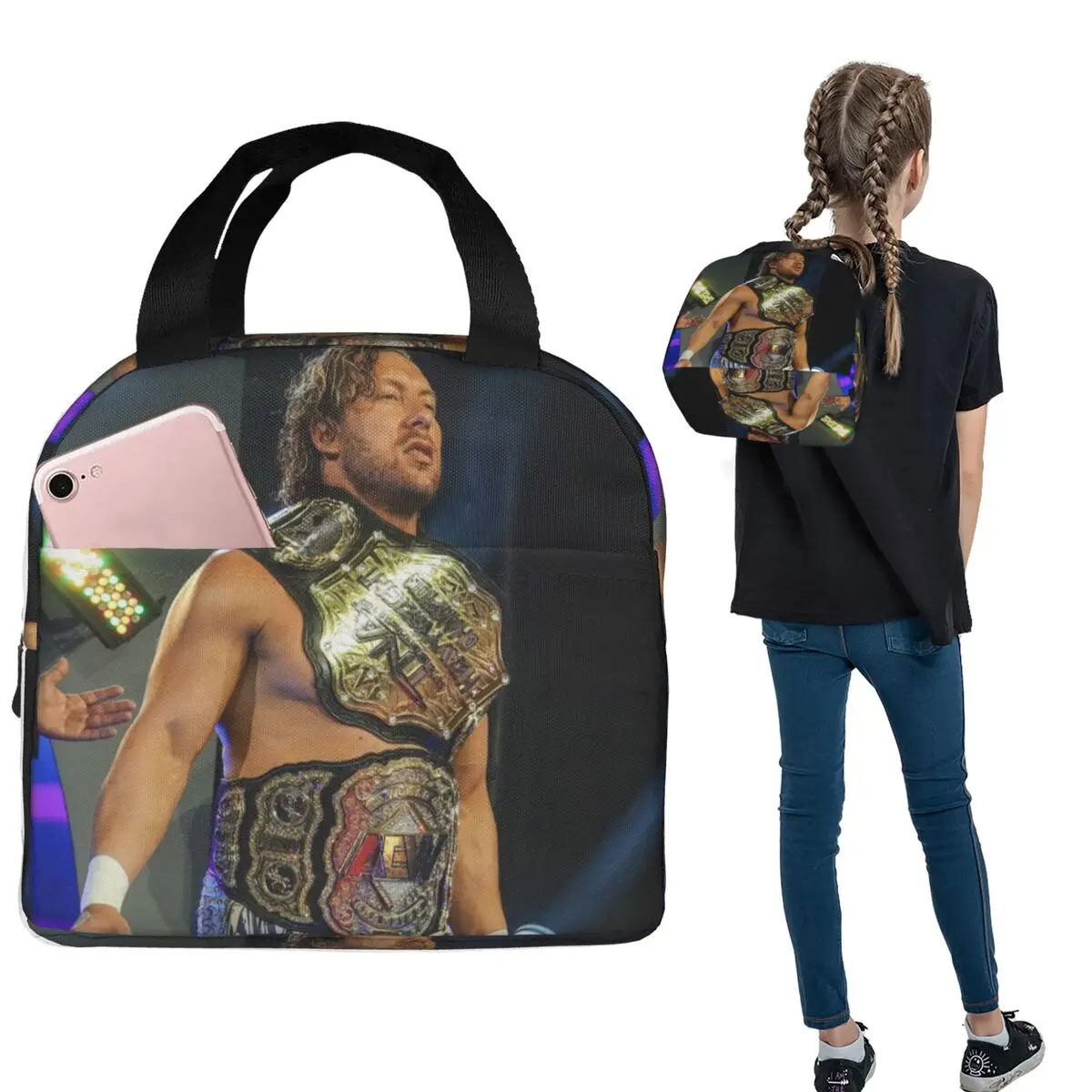 Kenny Omega Kenny The Champ Bolsa térmica para el almuerzo para mujeres y niños, cajas de comida portátiles, bolsa térmica para el almuerzo