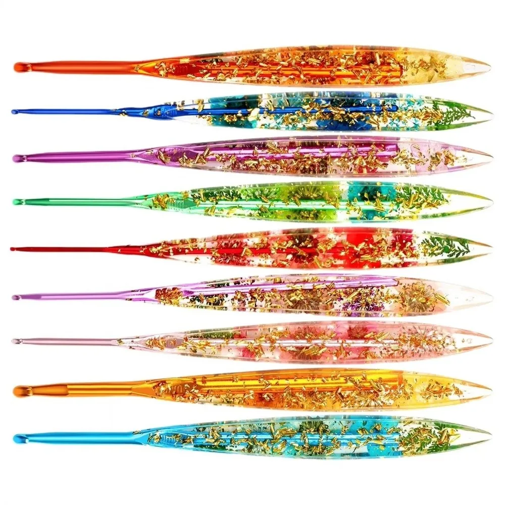 Praktische Blumenmuster-Harzgriffe Häkelnadeln 2,0-6,0mm Strickwerkzeuge Stricknadeln Garn-Stricknadeln Rutschfeste Webnadeln für den Hausgebrauch