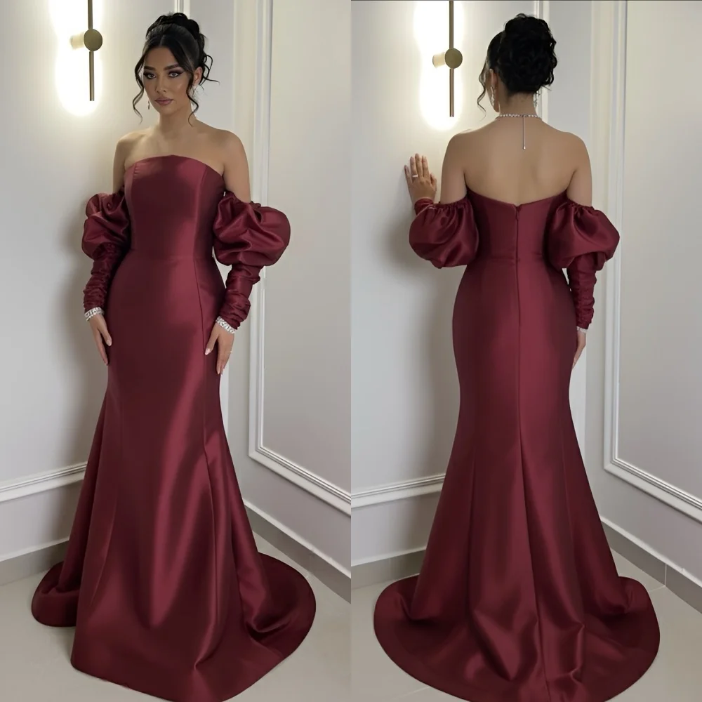 

Высококачественные простые длинные платья без бретелек Charmeuse с жемчугом и рюшами на заказ, платья для особых случаев, доступны размеры