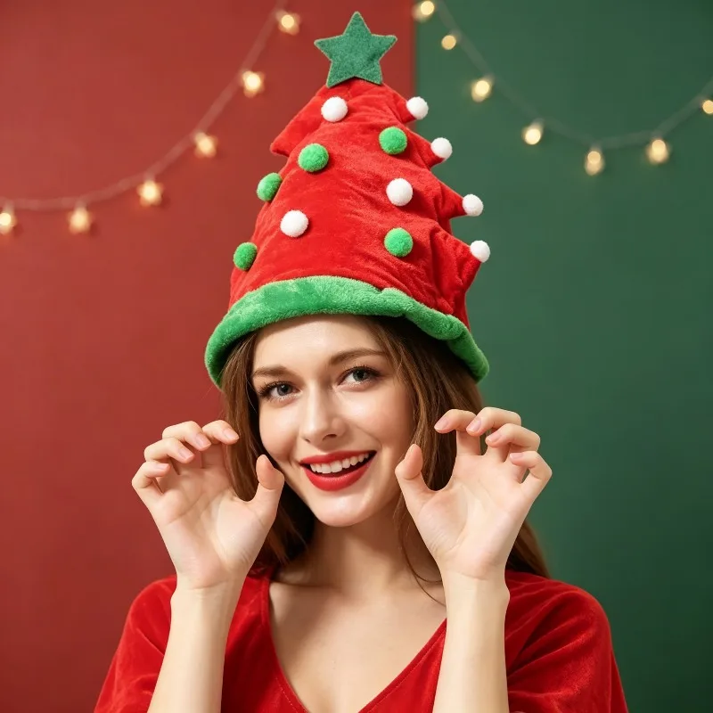 Novelty Christmas Tree Hat, Festive Xmas Party Decor Headwear for Adults