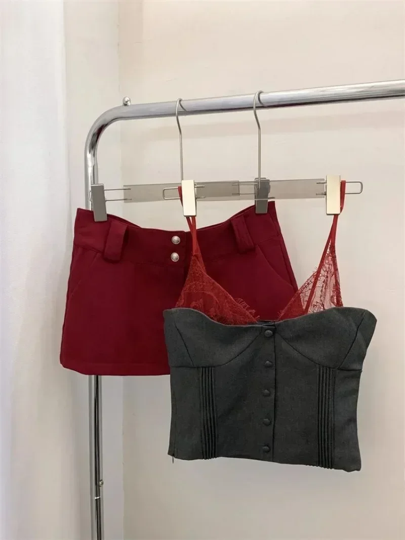 Miiiiix puro desejo renda retalhos sexy cor contrastante sem mangas camisola colete verão novo fino ajuste saia conjunto de duas peças