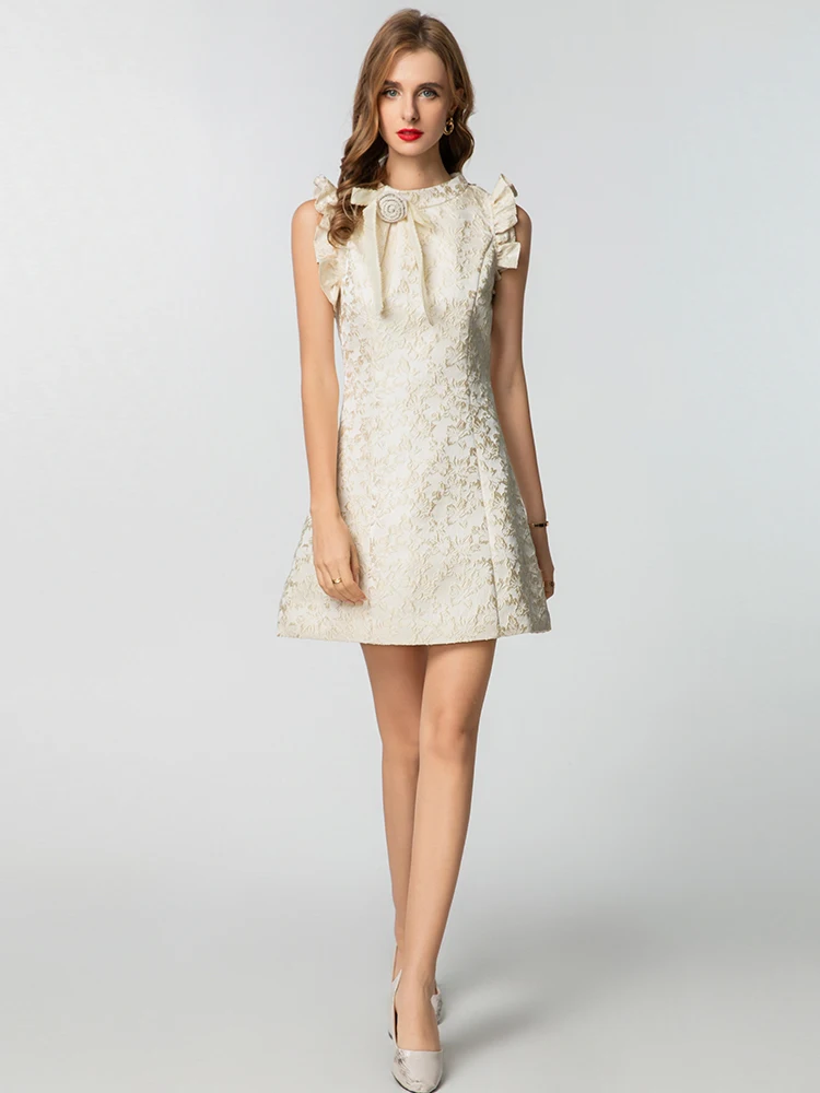 DSXDFACAIRIJ vrouwen Stand Kraag Mouwloos Jacquard Vest Jurk Vintage Discoid Bloemenprint Mini Zomer Mode voor Vrouwtjes