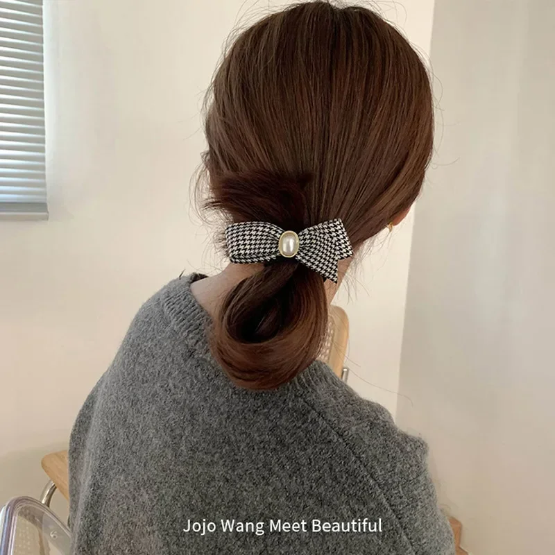 Korean Fashon Camellia Flower Houndstooth Lattice Back of Head Hairpin Big BB Bangs Clip Large Intestine Circle Hair Accessories