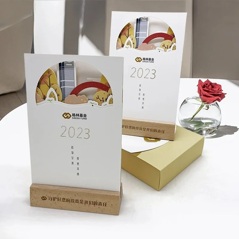 Customized. Wooden Desk Calendar 2025 New Office Entrance Decoration New Year Fun Hollow Card Desk Calendar Customization