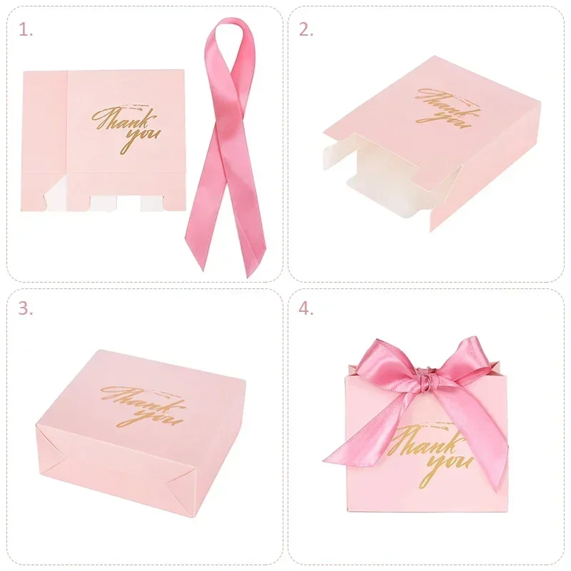 1/5/10pcs Thank You Candy Box Gift Boxes with Ribbon Candy Present Packaging Bag Wedding Favor for Guests Birthday Party Supplie