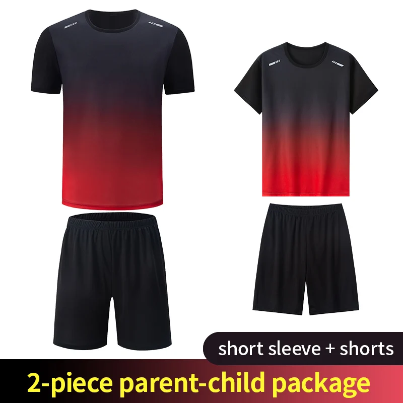 2-Piece Teenagers To Adults Parent-child Quick-drying Short-sleeved Sports Suit Men's Casual Round Neck Shirt Elastic Waist Pant