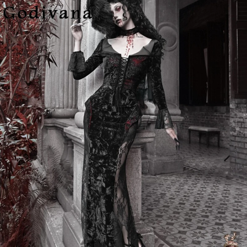

Women Elegant Black Lolita Dress Original Gothic Velvet Glitter Halloween Dress Carnival Party Cosplay Sexy Girls Long Dress