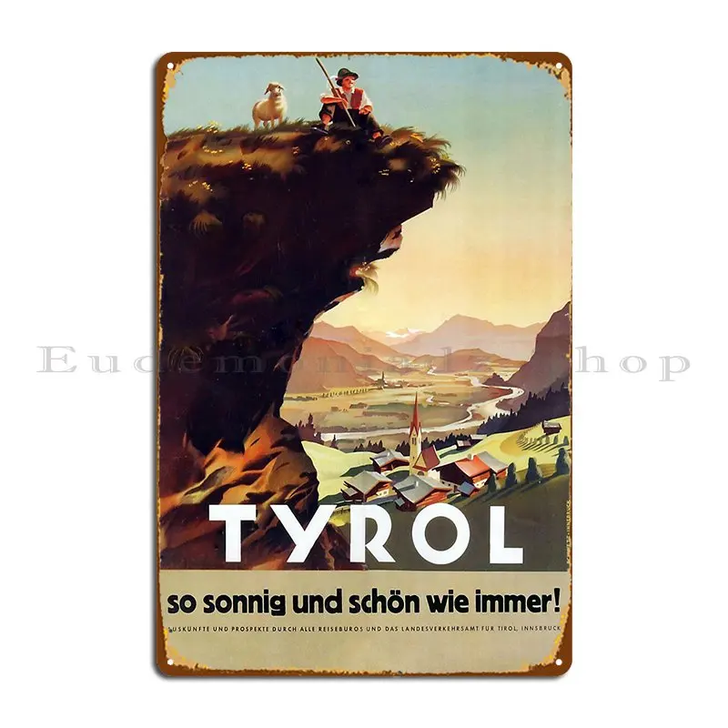 Cartel de Metal para decoración de pared, cartel de estaño de hierro para garaje, Austria 1940s Today Tyrol Summer Trip