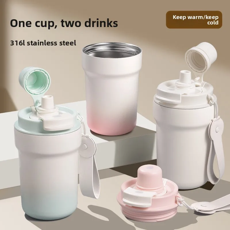 

Premium 316 Stainless Steel Coffee Cup with Straw Handle for Women Hot Cold Drink