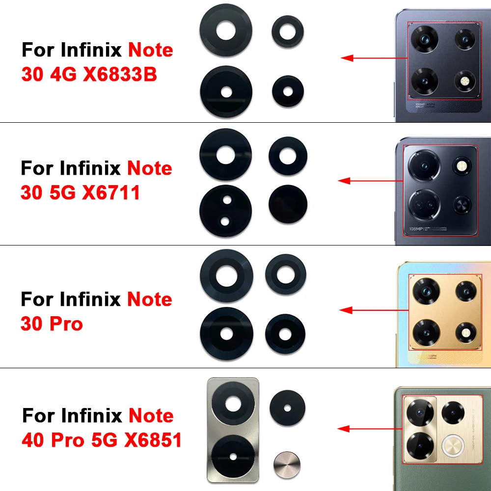 Rear Camera lens For Infinix Note 30 4G 5G 40 Pro 5G X6833B X6832 X6851 Back camera glass with Sticker replacement parts