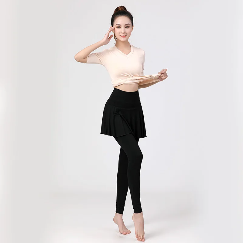 Disfraz de baile latino para mujer adulta, traje de entrenamiento de 2 piezas, conjunto de Top y pantalones para Ballet, Ropa de baile, vestido de rendimiento moderno